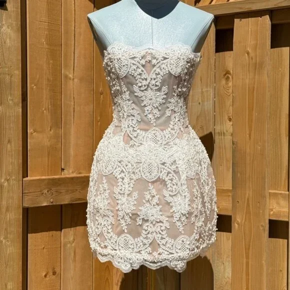 🆕 BRONX & BANCO 🧿 NWOT Maraya Blanc Lace Mini Dress, Sz XS US 2 - Picture 4 of 15
